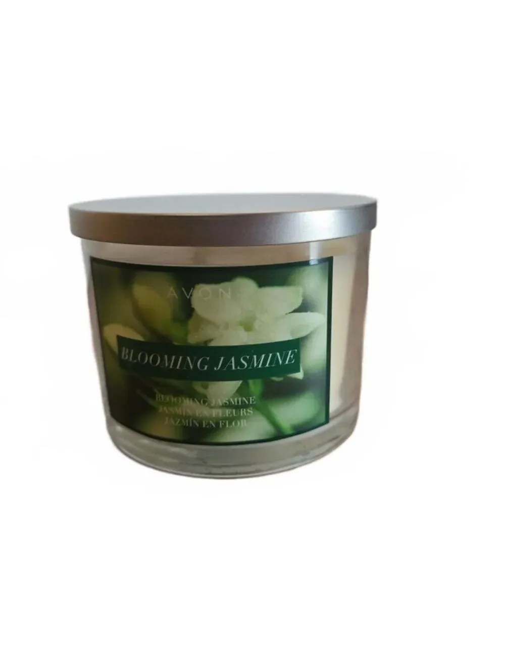 Avon Blooming Jasmine Scented 3 Wick Candle New W/ Lid & Box